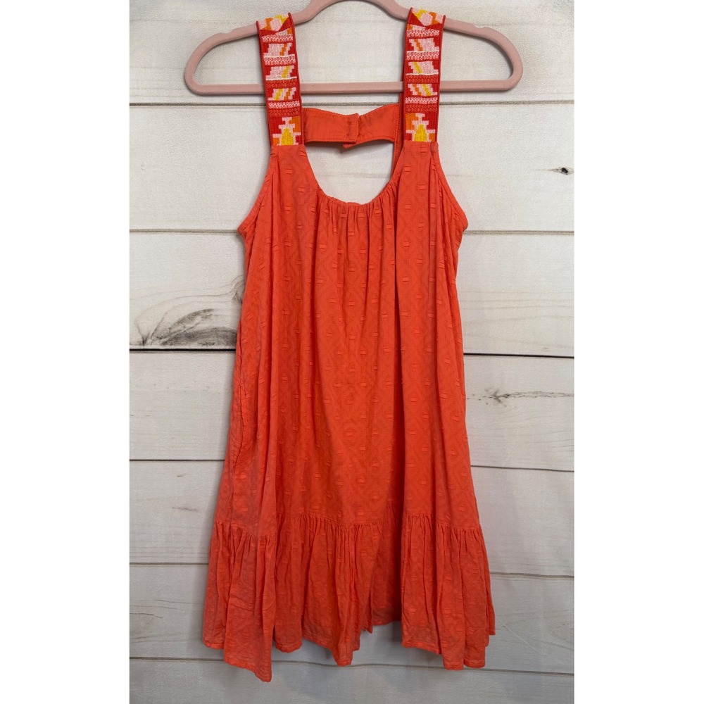 Anthropologie Coral Orange Embroidered Strap Dobby Mini Dress Womens XS Boho - Picture 1 of 6
